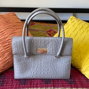 Kate Spade alligator embossed leather satchel gray